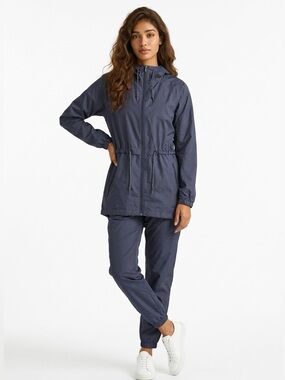 Columbia Waterproof Hooded Rain Jacket | Blue Lightweight Spring Coat | US SM